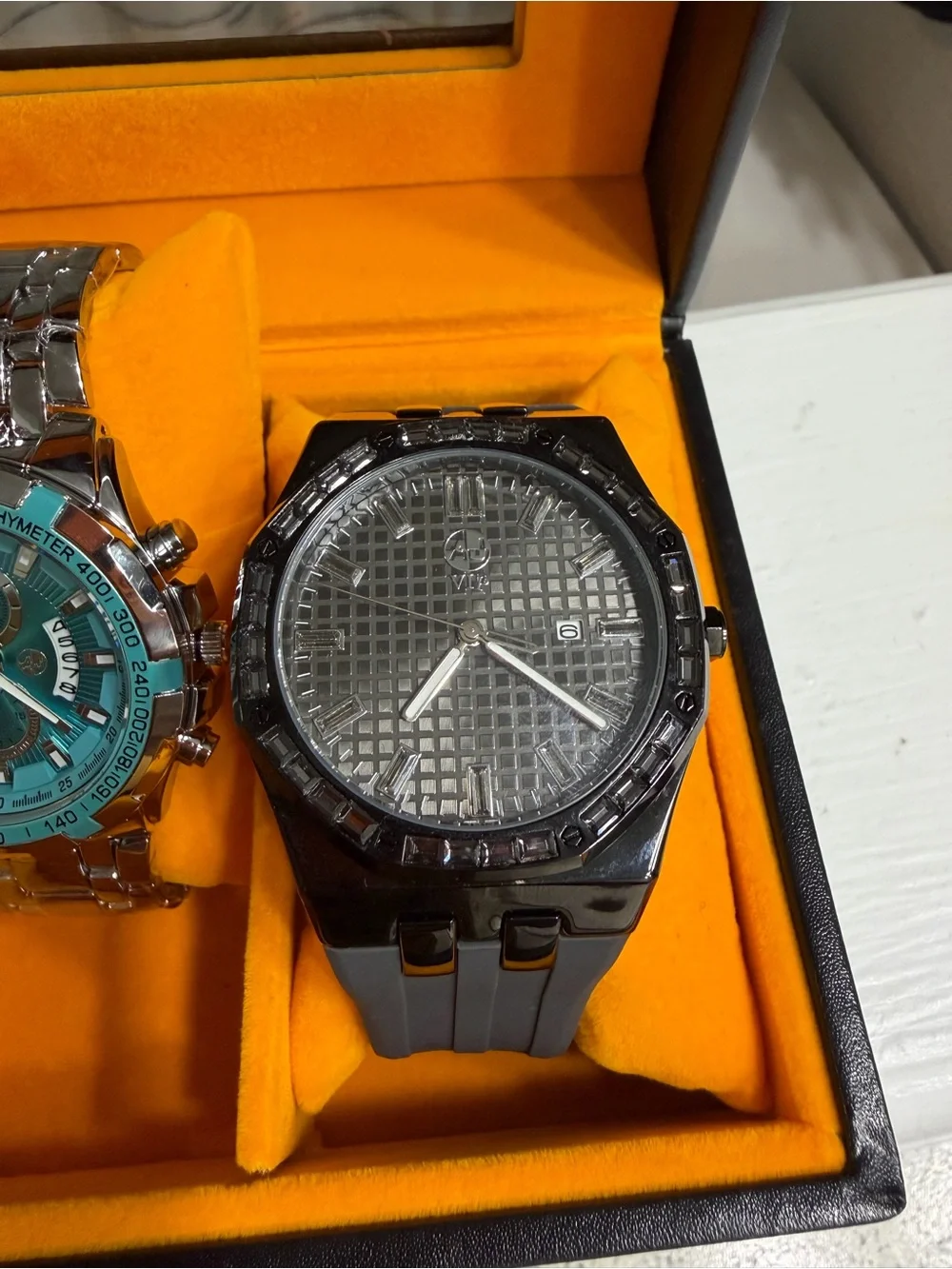 Men's Black Sport Watch with Textured Dial